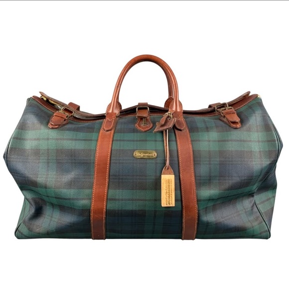 Vintage Ralph Lauren plaid leather duffel bag - Picture 1 of 9